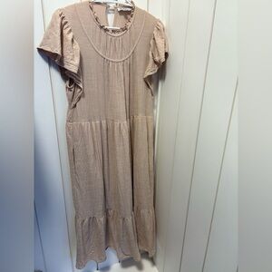 Polagram Beige Short Sleeve Sleeve Dress